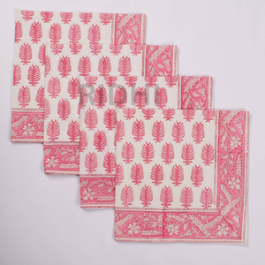 ผ้าเช็ดปากทำมือลายดอกไม้สีชมพู ผ้าฝ้ายนำกลับมาใช้ใหม่ได้ ผ้าปูโต๊ะ ผ้าเช็ดปากสำหรับงานเลี้ยงอาหารค่ำ เป็นมิตรกับสิ่งแวดล้อม พิมพ์ลายบล็อกอินเดียด้วยมือ เหมาะสำหรับงานปาร์ตี้และงานแต่งงาน - Product Image 3