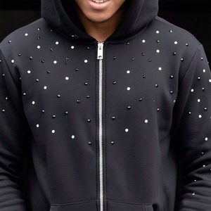 Ropa de calle sudaderas con capucha personalizadas para hombre Zip up French Terry Rhinestone Logo Heavy Oversized Vintage Hoodies Acid Wash sudaderas con capucha para hombre - Product Image 1