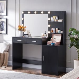 Toeletta da Trucco da 118 cm con Luci a Specchio, Comò a 3 Livelli, 2 Grandi Organizzatori Verticali, 2 Grandi Cassetti, Tavolo da Toeletta con Spazio Contenitivo - Product Image 2