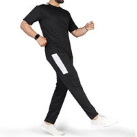 Erkek Siyah Regular Fit Çevre Dostu Nefes Alabilen Atletik Eşofman Takımı Kısa Kollu Antrenman Tişörtü Jogger Pantolon Spor Giyim Seti