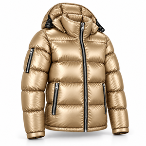 Mens Hooded Winter Jacket Shiny Puffer Coat Warm <b>Quilted</b> Padding High Collar Full Zip Closure Zip Pockets Urban Casual Outerwear - Product Image 2