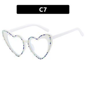 Retro Diamond-Studded Heart-Shaped Flat-Lens Arrival Anti-Blue Light Fashion Heart-Shaped <b>Frames</b> Women's Unique Sunglasses - Product Image 5