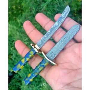 Couteaux de cuisine miniatures en acier Damas faits à la main par Ahmad Fabric, avec étui en cuir, manche élégant, personnalisable, supporté - Product Image 2