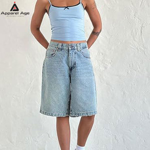Shorts en jean baggy pour femmes, coupe droite, longueur genou, décontractés, avec poches - Product Image 5