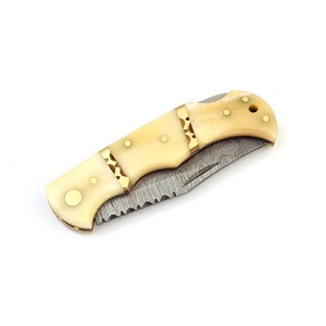 Cuchillo Plegable de Acero de Damasco de Grado Industrial Nordic Forge con Mango de Hueso y Funda de Cuero, Cuchillo de Bolsillo EDC para Caza y Camping - Product Image 5