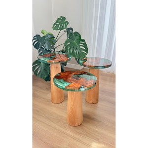 Handcrafted Olive Wood <b>Side</b> <b>Table</b> with Red Resin & Gold Accents - Wholesale - Product Image 2
