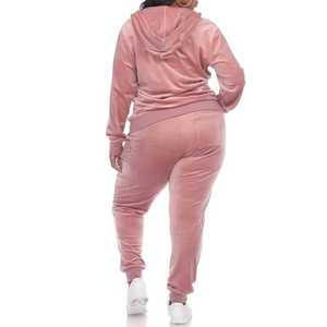 Women Solid Polyester <b>Velour</b> 2-Piece <b>Tracksuit</b> Set Zip-Up Hoodie and Long Jogger Pants Full-Zip Casual Wear - Product Image 6