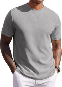 เสื้อยืดวาฟเฟิลผู้ชาย แขนสั้น คอกลม ลำลอง ใส่สบาย สำหรับฤดูร้อน - Product Image 2