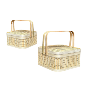 Best Selling BAMBOO GIFT <b>BASKET</b> <b>Wicker</b> Crafts Lid Design for Gifts with Lid and Handles Gift Hamper - Product Image 1