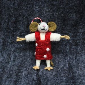 Ratón de Fieltro, Adorno Navideño, Vestido Rojo con Puntos Blancos Bordados, Juguete Suave de 0-10 cm, Unisex - Product Image 5