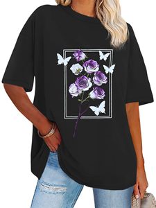 T-shirts à col rond pour femmes, imprimés floraux, graphiques DTF, 100% coton, t-shirts graphiques, t-shirts d'été, manches courtes, amples, confortables - Product Image 3