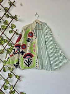 Ethnic Beige <b>Velvet</b> Suzani Floral Embroidered Jacket Full Sleeve Stand Collar Handmade Soft <b>Women's</b> Winter <b>Coat</b> - Product Image 4
