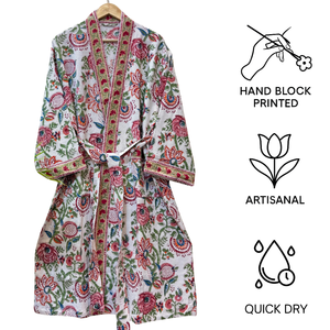 Albornoz de algodón gofrado floral, estampado a mano, estilo kimono para hotel y spa, ligero, de secado rápido, comprimido, ecológico, personalizado - Product Image 3