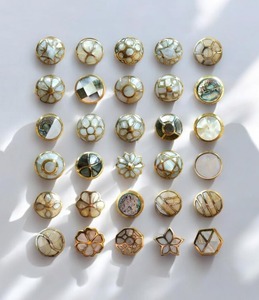 Modern <b>Ceramic</b> Round Cabinet <b>Knobs</b> with Gold Trim Blue White Pattern Drawer Pulls for Home Office Furniture 4PC - Product Image 2