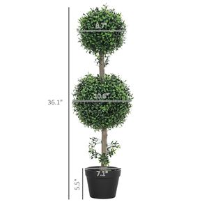 Set di 2 Alberi Artificiali di Bosso a Sfera per Interni ed Esterni, Piante Finte Verdi in Vaso Durevoli per Arredamento Casa - Product Image 3