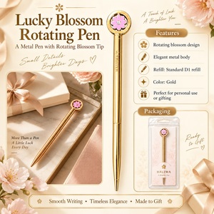 Stylo à bille rotatif en métal Blossom |   Or rose, argent, or |   Stylo rechargeable D1 remplaçable, coffret cadeau de papeterie, stylo fleur - Product Image 2