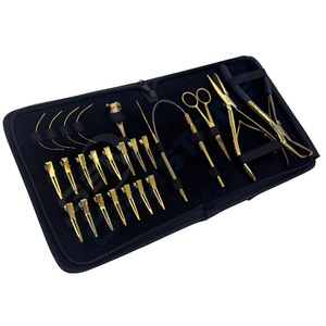 Kit d'outils pour extensions de cheveux en acier inoxydable avec pince plate de 7 pouces, pince à ouvrir, aiguilles, crochets, boucles et ciseaux - Product Image 1