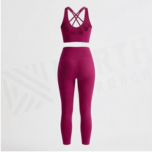 Conjunto de Yoga de 2 Piezas, Top Corto con Tirantes Cruzados, Leggings Largos de Cintura Alta, Ropa Deportiva Transpirable sin Costuras para Mujer - Product Image 2