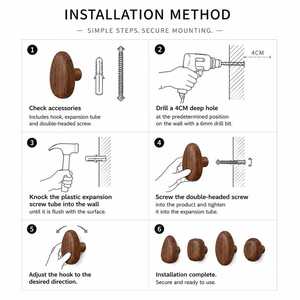 Wooden Round <b>Wall</b> Mounted Hanging <b>Hooks</b> & Rails Eco-Friendly Pre-Drilled Multifunction Clothing Organizer for Kitchen Home Use - Product Image 3