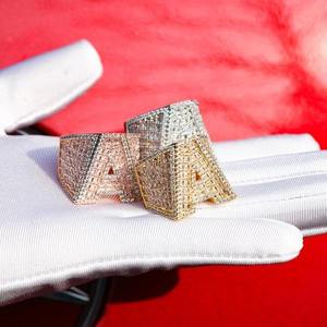 Luxury Letter A <b>Cocktail</b> <b>Ring</b> 18K <b>Gold</b> Plated Diamond Pave Setting Unisex Everyday Wear Fine Jewelry - Product Image 3