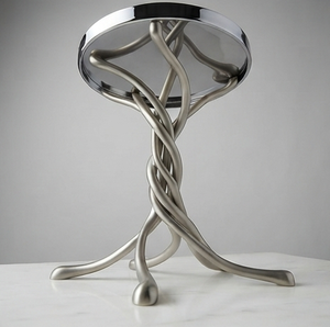 Support de bougie en spirale torsadée en acier inoxydable avec dessus miroir rond pour la décoration de la maison - Product Image 1