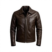 Veste décontractée unisexe BS International, col mandarin, hiver, en cuir de mouton, de veau et de chèvre noir, toile et fibre de bambou sur le devant