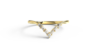Elegant 18K Gold V Shaped Ring Baguette and Round Diamonds Ring Minimalist Engagement Stacking Band Fine Jewelry For Women - Product Image 1