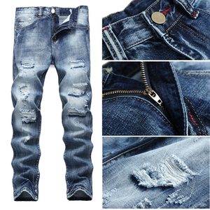 Jean en denim droit pour homme, style streetwear hip-hop, avec broderie à rivets, délavé, extensible, décontracté, grande taille - Product Image 5