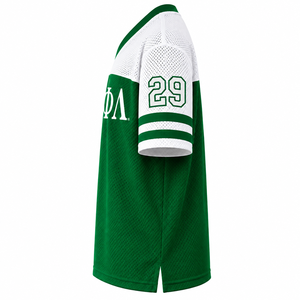 Camiseta Personalizada de la Hermandad Iota Phi Lambda con Cuello en V, Bloques de Color Verde y Blanco, Manga Corta, Estilo Casual para Mujer, Malla de Poliéster - Product Image 5