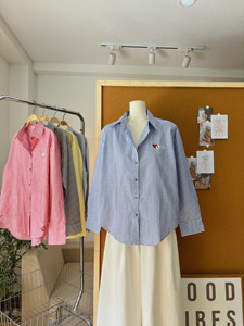 Chemise en coton rayée à manches longues pour femme, broderie cœur multicolore, tissu doux tissé, col chemise, mode formelle printemps-été - Product Image 3