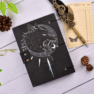 Black Wolf Lock Diary Notebook <b>A5</b> Cardboard Journal | Handmade Vintage Writing Eco-Friendly 100 Sheets Metal Clasp Closure Art - Product Image 2