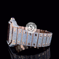Montre en acier inoxydable de qualité supérieure, couleur noire, avec diamants en moissanite glacés, mouvement mécanique, résistance à l'eau 3 ATM, disponible pour