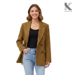 Fabricante OEM de Ropa al por Mayor: Chaqueta Blazer Cruzada para Mujer de Algodón Twill Pesado de 385 g/m² - Product Image 1