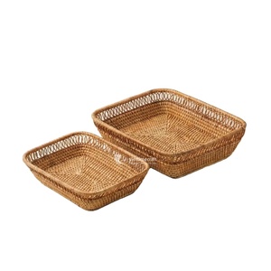 Rattan Serving <b>Tray</b>, Square Woven Fruit Basket with Open-Loop Rim, Decorative <b>Tray</b> for <b>Kitchen</b>, Bread & Picnic Serving - Product Image 1