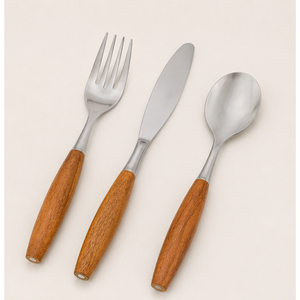 Ensemble de couverts écologiques en acier inoxydable avec manche en bois naturel, finition polie miroir, pour la restauration fine, les hôtels et les fêtes - Product Image 3