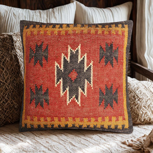 Dernier cri : Coussin ethnique indien traditionnel fait main en jute et laine, style bohème kilim, personnalisable pour la maison et l'hôtellerie - Product Image 4