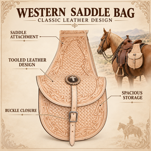 Sacoche de selle robuste en cuir de style western |   Pochette de rangement latérale pour l'équitation avec sangles et boucles sécurisées pour l'équitation en randonnée, le travail à la ferme et les équipements d'équitation - Product Image 5
