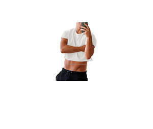 Camiseta sin mangas recortada para hombre, camiseta de manga corta de algodón de bambú de gran tamaño, camiseta recortada con estampado elegante personalizable Boxy Fit - Product Image 1