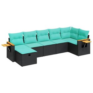 Set di divani da giardino in polyrattan nero da 7 pezzi con cuscini - Product Image 2