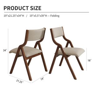 2 Pack Cream Taupe & Walnut Upholstered <b>Folding</b> <b>Dining</b> <b>Chair</b> Easy Carry Space Saving No Assembly Required - Product Image 3