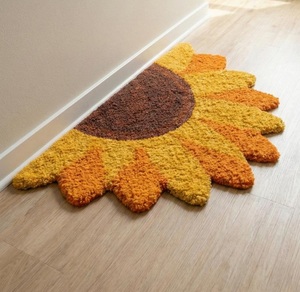 Tapis d'appoint moderne en laine tuftée à la main, motif tournesol lumineux, antidérapant, doux et moelleux, pour chambre, salon, décoration intérieure - Product Image 2