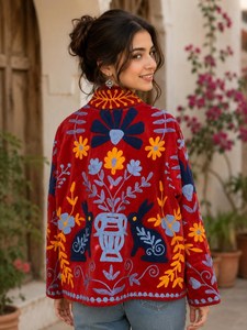 Festival Fashion Rabbit Embroidered Women's <b>Velvet</b> <b>Jacket</b> Bohemian <b>Ladies</b> Suzani Embroidered Folk Art Coat Unique Gift Outwear - Product Image 2