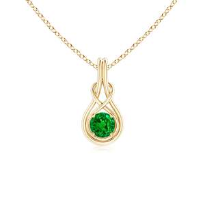 New 14K <b>Solid</b> <b>Gold</b> Natural Round Emerald Solitaire Infinity Knot <b>Pendant</b> Fine Jewellery Anniversary Wedding New Arrival - Product Image 1