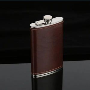 Flacon à whisky de luxe en acier inoxydable recouvert de cuir PU, gravure personnalisée, bouteille vierge, accepte le design de logo pour les cadeaux - Product Image 1