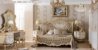 Muebles de dormitorio clásicos de tamaño Queen, color dorado y blanco, diseño elegante de cama europea, el mejor conjunto de dormitorio de estilo barroco