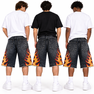 Shorts de Mezclilla para Hombre, Estilo Vintage, Lavado Claro, Desgastados, Cintura Media, 100% Algodón, Impresión Digital, 380g, Verano - Product Image 5