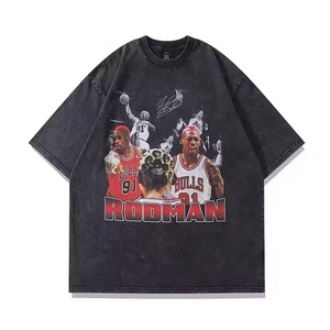 Camiseta Gráfica Oversize para Hombre al por Mayor, con Lavado Ácido y Pedrería, Estilo Hip Hop Streetwear, de Algodón Pesado, Cuello Redondo, con Efecto Vintage - Product Image 2