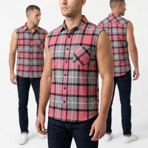 Custom <b>Men's</b> Sleeveless Plaid Flannel <b>Shirt</b> <b>Pink</b> Black Checkered Turn-Down Collar Casual Breathable 100% Cotton Spring Wear - Product Image 6