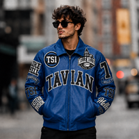 Veste universitaire en cuir véritable faite à la main, style urbain, patchwork, broderie sur le devant, design personnalisé, respirante, coupe-vent, réversible