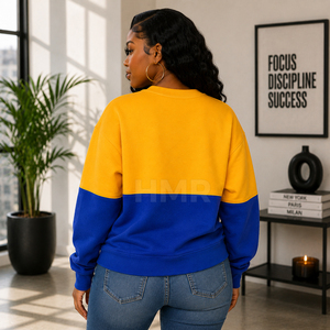 Sweat-shirt personnalisé HMR Sorority Sisterhood, col rond, manches longues, bleu jaune, coton tricoté, vêtements d'automne - Product Image 4